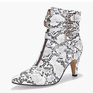 Women's Snakeskin Ankle Boots with Buckle Detail 7.5